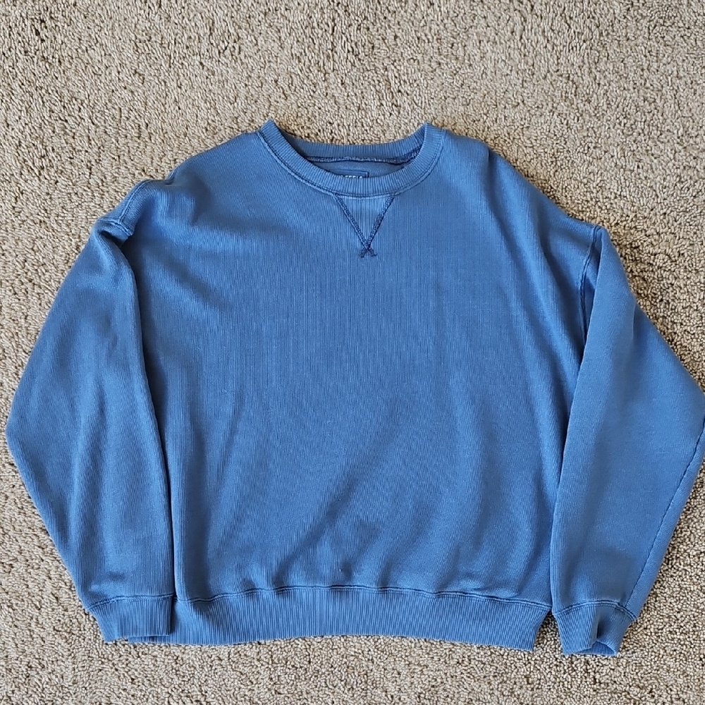 American Eagle Outfitters Men's Seeiously Lived In Blue Crewneck Sweater